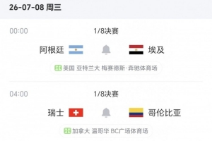 16强赛事进行至6场：名义上的主队全数淘汰，剩余两场对决为阿根廷与瑞士