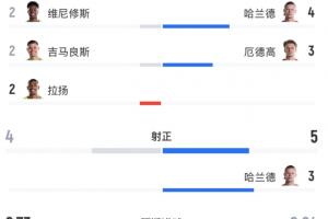 巴西全场射门14次，射中4球，预期进球率为2.73，挪威射门9次，射中5球，预期进球率为0.84。