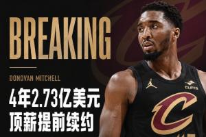 ⚠️Shams：米切尔提前续约骑士，4年2.73亿顶薪，包含球员选项的最后一年