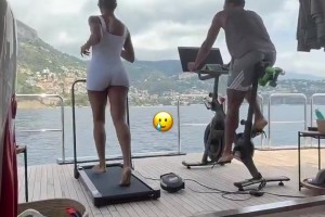 蜜月度假也不耽误米切尔与妻子一起做有氧训练~
