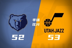 爵士半场领先灰熊53-52，彼得森贡献13分7板，科沃德砍下16分，布泽尔5分3板3助