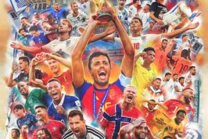 FIFA世界杯官方海报：罗德里居中，梅西、C罗、哈兰德、姆巴佩同框