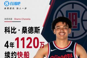 Shams:科比·桑德斯与快船续签4年1120万美元合同 场均19.9分钟贡献7.3分